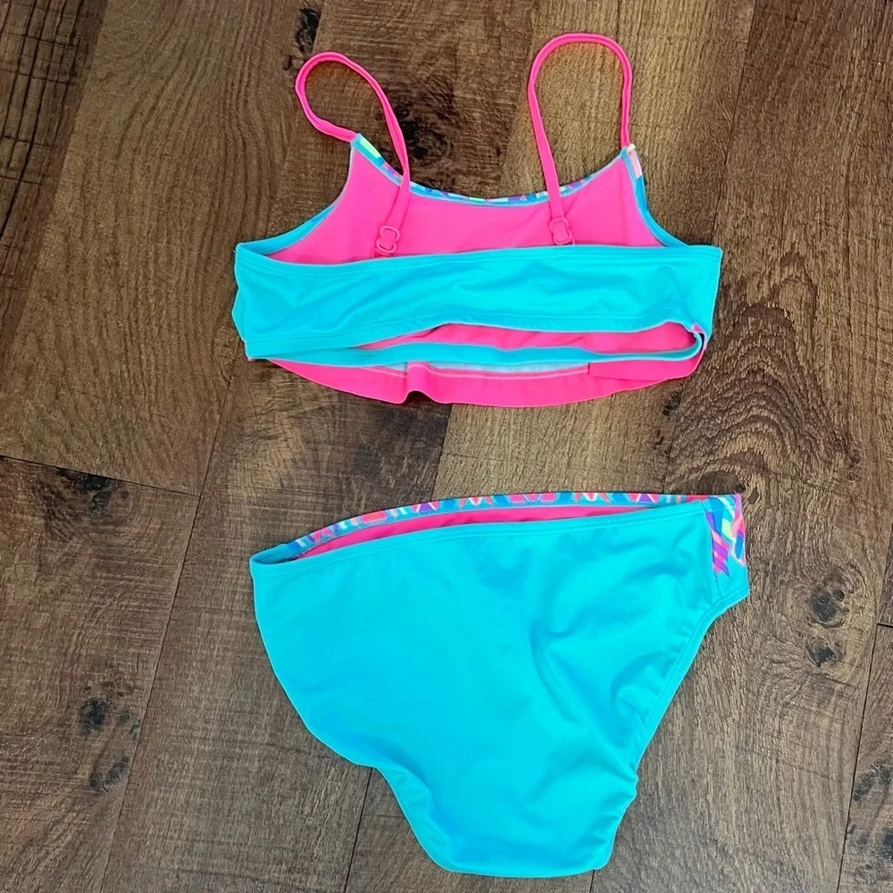 Justice girls bikini swim bathing suit 2 piece Sz 14/16 blue green design